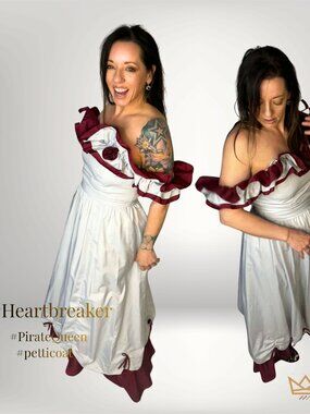 Vintage Pirate Queen Off Shoulder Petti Dress Burgundy Silver Romantic Size M